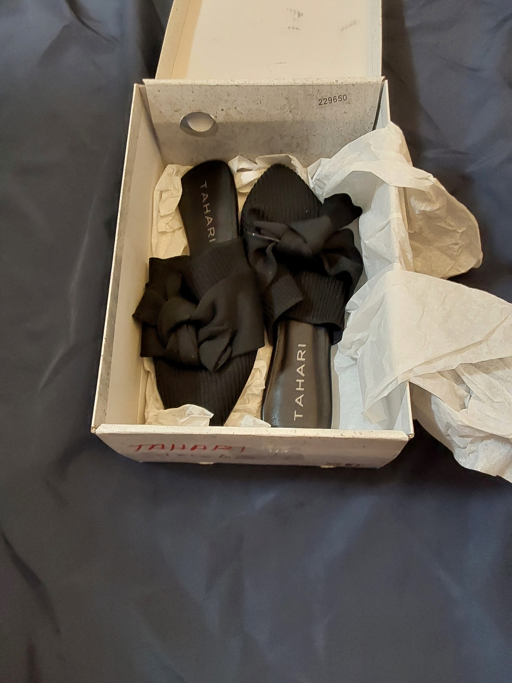 Tahari Black Knot Slide Flats